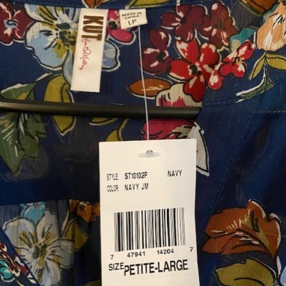 Kut from the Kloth Navy Flower Print blouse (PL) - Picture 7 of 9